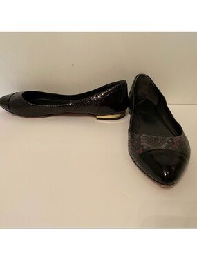 BRIAN ATWOOD SHOES FLATS BLACK REPTILE PATENT LEATHER Size 9.5